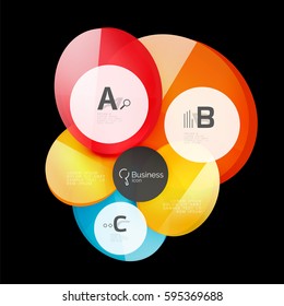 Glass color circles - infographic elements on black, abstract background