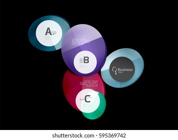 Glass color circles - infographic elements on black, abstract background