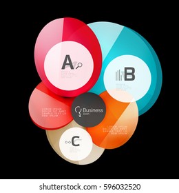 Glass color circles - infographic elements on black, abstract background