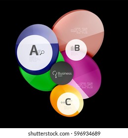 Círculos de color de vidrio - elementos infográficos sobre fondo negro, abstracto