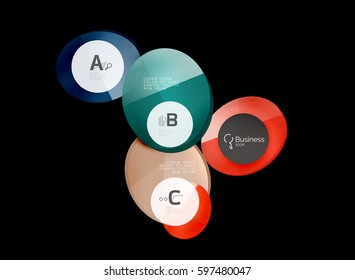 Círculos de color de vidrio - elementos infográficos sobre fondo negro, abstracto