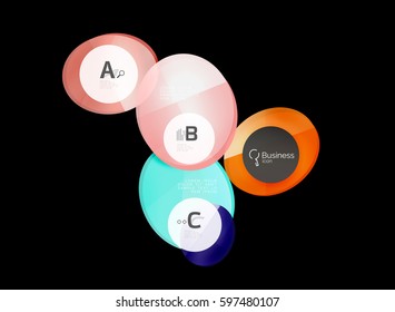 Glass color circles - infographic elements on black, abstract background