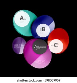 Glass color circles - infographic elements on black, abstract background