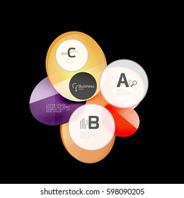Glass color circles - infographic elements on black, abstract background