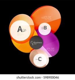 Glass color circles - infographic elements on black, abstract background