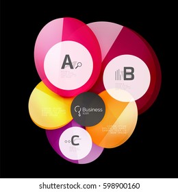 Glass color circles - infographic elements on black, abstract background