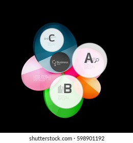 Círculos de color de vidrio - elementos infográficos sobre fondo negro, abstracto
