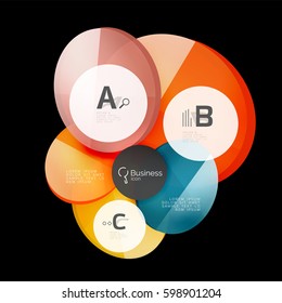 Glass color circles - infographic elements on black, abstract background