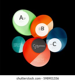 Glass color circles - infographic elements on black, abstract background