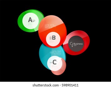 Círculos de color de vidrio - elementos infográficos sobre fondo negro, abstracto