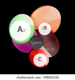 Glass color circles - infographic elements on black, abstract background