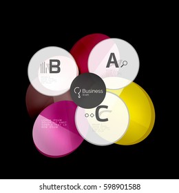 Glass color circles - infographic elements on black, abstract background