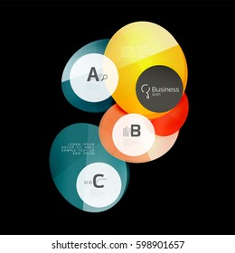 Círculos de color de vidrio - elementos infográficos sobre fondo negro, abstracto