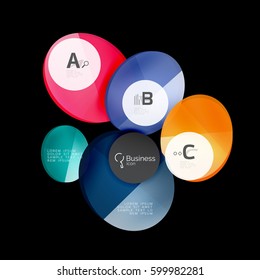 Glass color circles - infographic elements on black, abstract background