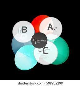Glass color circles - infographic elements on black, abstract background