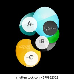 Círculos de color de vidrio - elementos infográficos sobre fondo negro, abstracto
