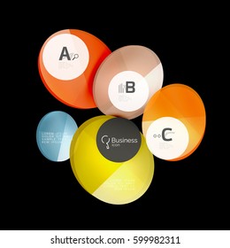 Círculos de color de vidrio - elementos infográficos sobre fondo negro, abstracto