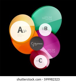 Círculos de color de vidrio - elementos infográficos sobre fondo negro, abstracto