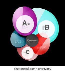 Glass color circles - infographic elements on black, abstract background