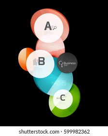 Círculos de color de vidrio - elementos infográficos sobre fondo negro, abstracto