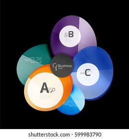 Círculos de color de vidrio - elementos infográficos sobre fondo negro, abstracto