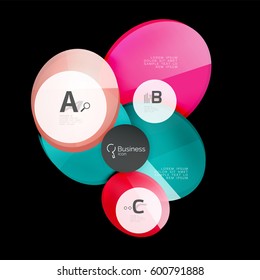 Glass color circles - infographic elements on black, abstract background