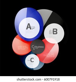 Glass color circles - infographic elements on black, abstract background