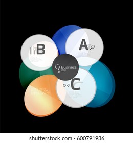 Glass color circles - infographic elements on black, abstract background