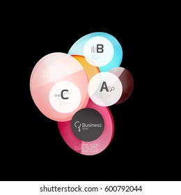 Glass color circles - infographic elements on black, abstract background