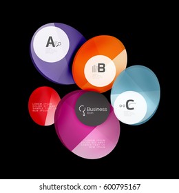 Círculos de color de vidrio - elementos infográficos sobre fondo negro, abstracto