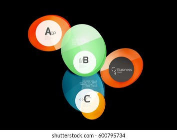 Círculos de cor de vidro - elementos infográficos em preto, fundo abstrato