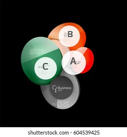 Círculos de color de vidrio - elementos infográficos sobre fondo negro, abstracto