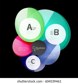 Círculos de color de vidrio - elementos infográficos sobre fondo negro, abstracto