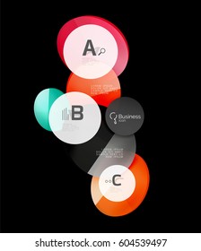 Círculos de color de vidrio - elementos infográficos sobre fondo negro, abstracto
