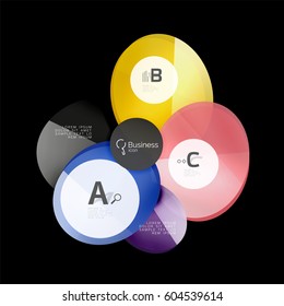 Glass color circles - infographic elements on black, abstract background
