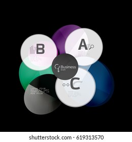 Glass color circles - infographic elements on black, abstract background