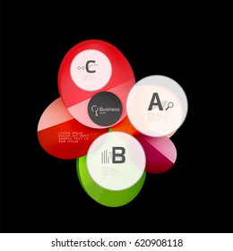 Círculos de color de vidrio - elementos infográficos sobre fondo negro, abstracto