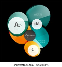 Glass color circles - infographic elements on black, abstract background