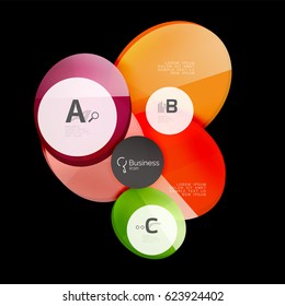 Glass color circles - infographic elements on black, abstract background