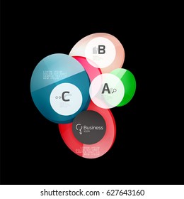 Glass color circles - infographic elements on black, abstract background