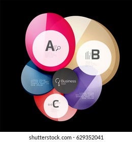 Glass color circles - infographic elements on black, abstract background