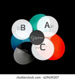 Glass color circles - infographic elements on black, abstract background