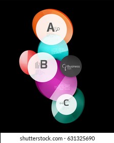 Glass color circles - infographic elements on black, abstract background