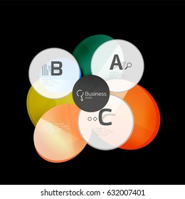 Círculos de color de vidrio - elementos infográficos sobre fondo negro, abstracto