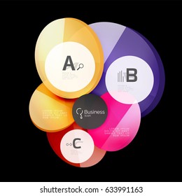 Glass color circles - infographic elements on black, abstract background