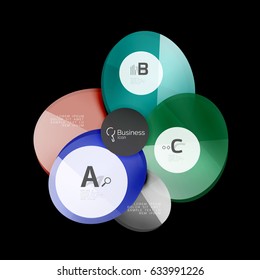 Glass color circles - infographic elements on black, abstract background