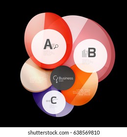 Círculos de color de vidrio - elementos infográficos sobre fondo negro, abstracto