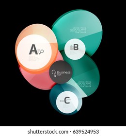 Glass color circles - infographic elements on black, abstract background