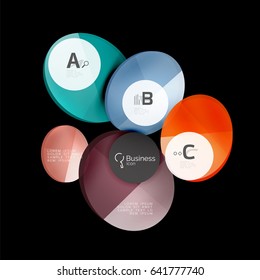 Glass color circles - infographic elements on black, abstract background