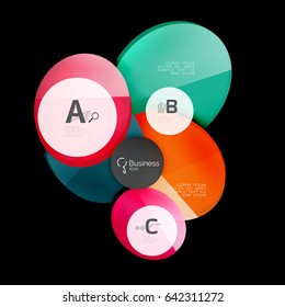 Círculos de cor de vidro - elementos infográficos em preto, fundo abstrato